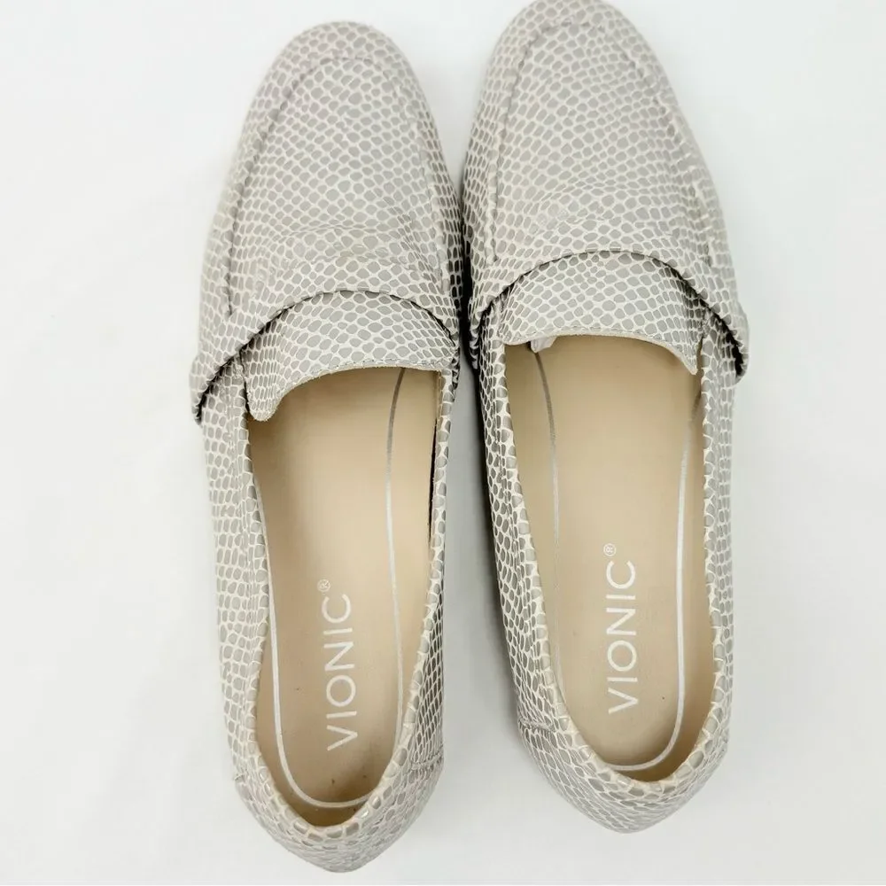 Vionic ZANA Gray Tan Lizard Print Slip On Orthotic Loafer Flats